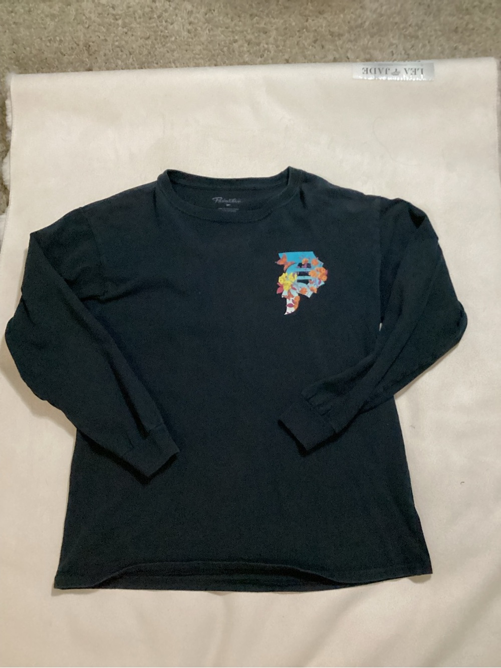 Primitive Black Long-Sleeve Tee with Colorful Floral 'P' Patch